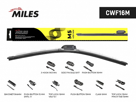 Щетка стеклоочистителя бескаркасная MILES 400 мм CWF16M Щетка стеклоочистителя бескаркасная MILES 400 мм CWF16M